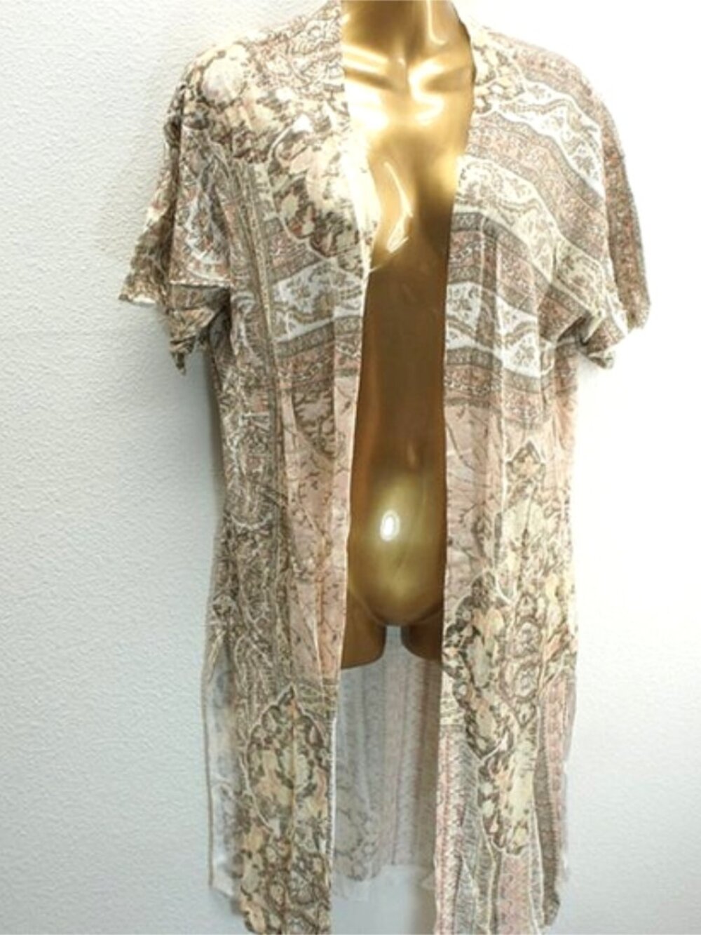 Chico's Paisley Peach Tan Duster Cardigan size 1